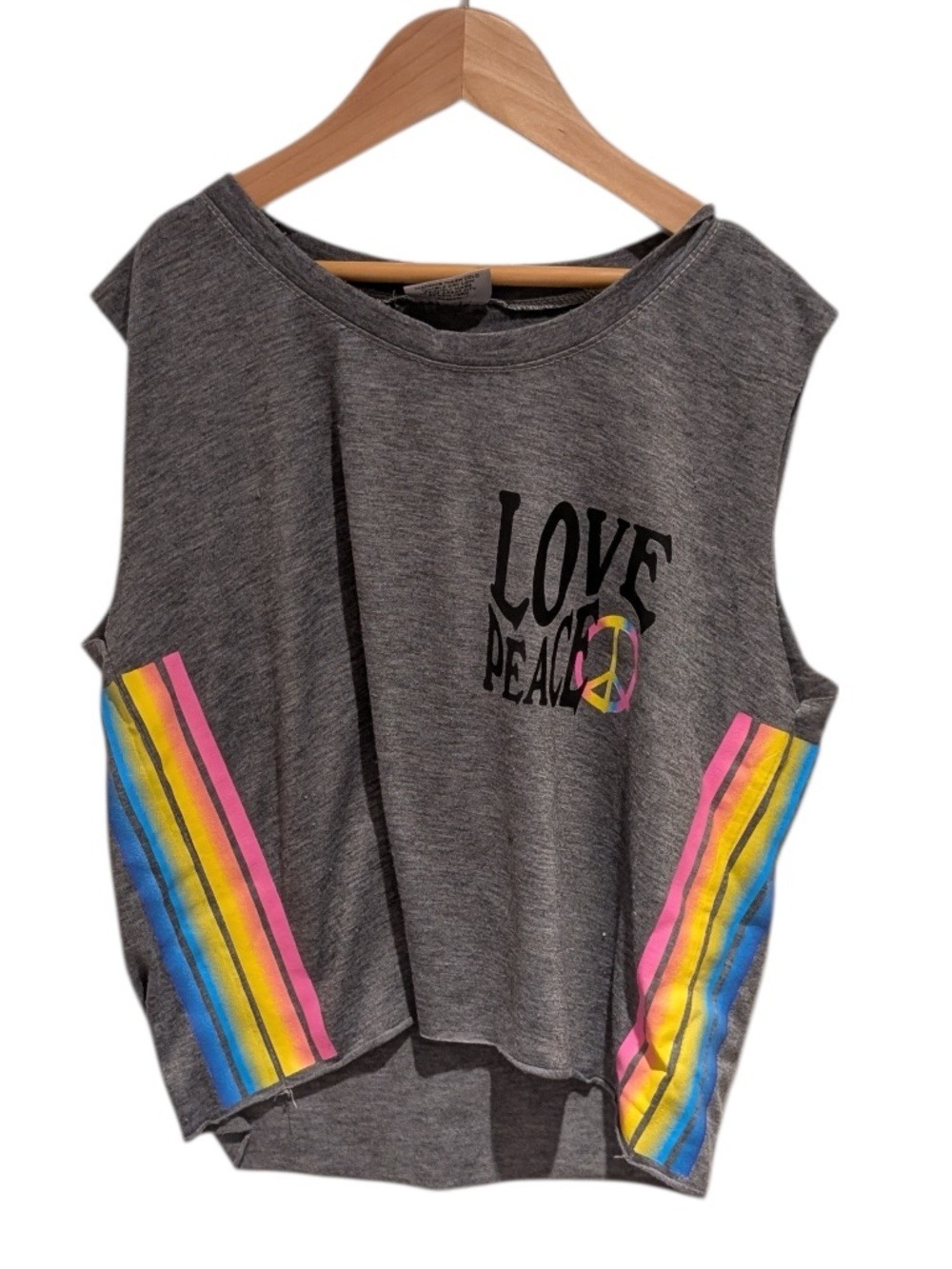 FIREHOUSE grey boxy crop tank top “love & peace” - size XL (approx 12-14)
